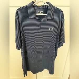Under Armour Polo, 2XL, Blue/Gray Striped